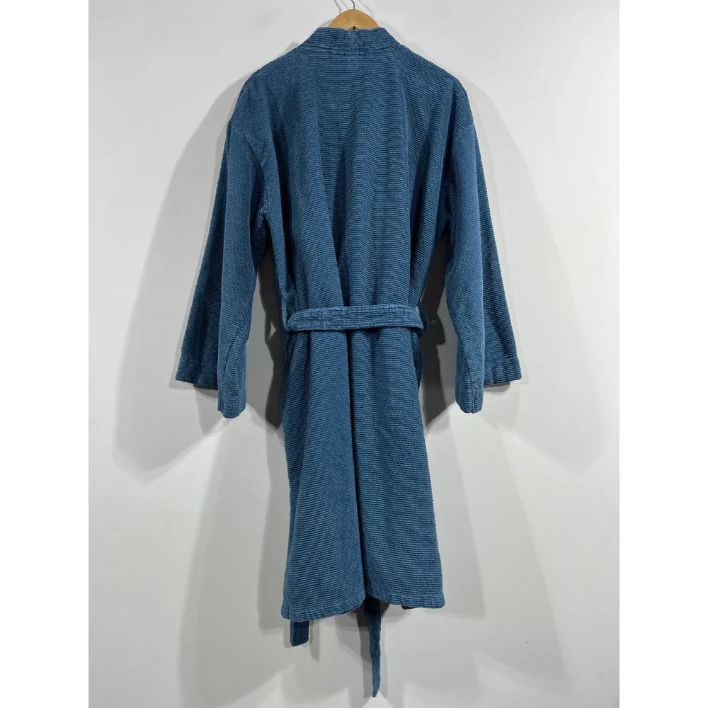 Brooklinen Terry Robe Blue Turkish Cotton Monogrammed Spa Bathrobe XL Lounge
